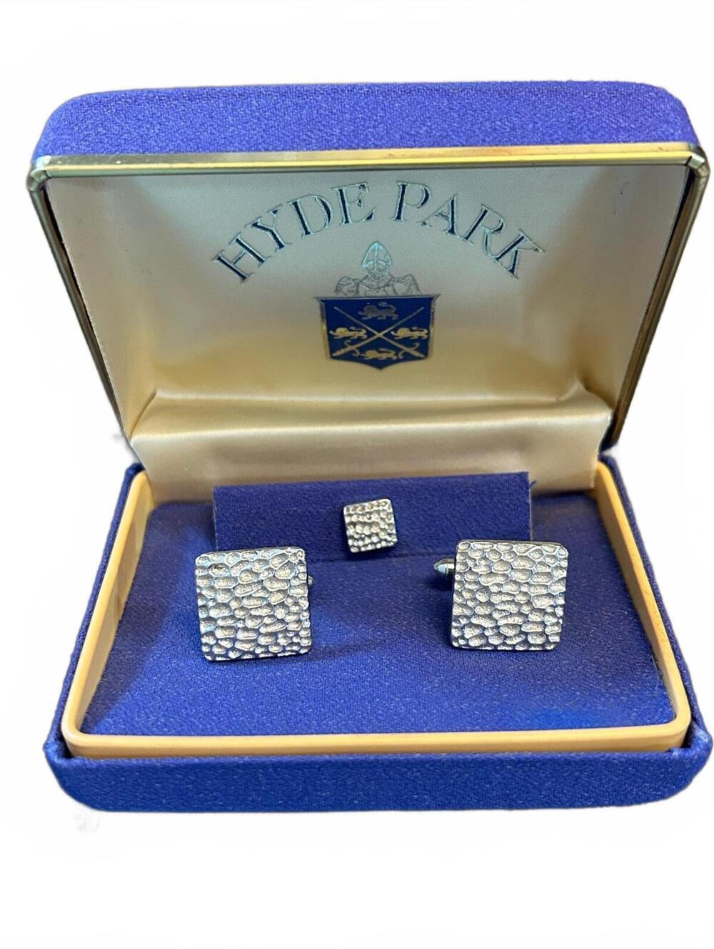 Vintage Hyde Park Silver Tone Cufflink & Tie Tack Set Retro Classic Old Money